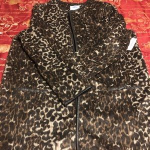 Leopard print and faux leather trimmed jacket